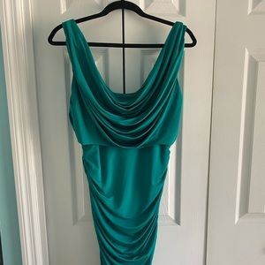 Green ruched cowl-neck  short cocktail dress